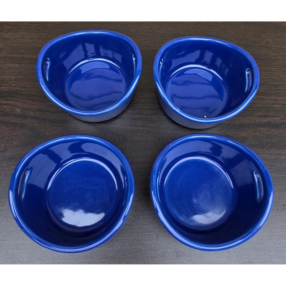 Rachael Ray Blue Stoneware Ramekins Set of 4 Oval 10oz Individual Bakers H016S